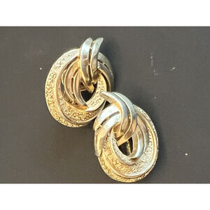 Vintage Signed CROWN TRIFARI Combo Brush & Shiny Gold Swirl Earrings